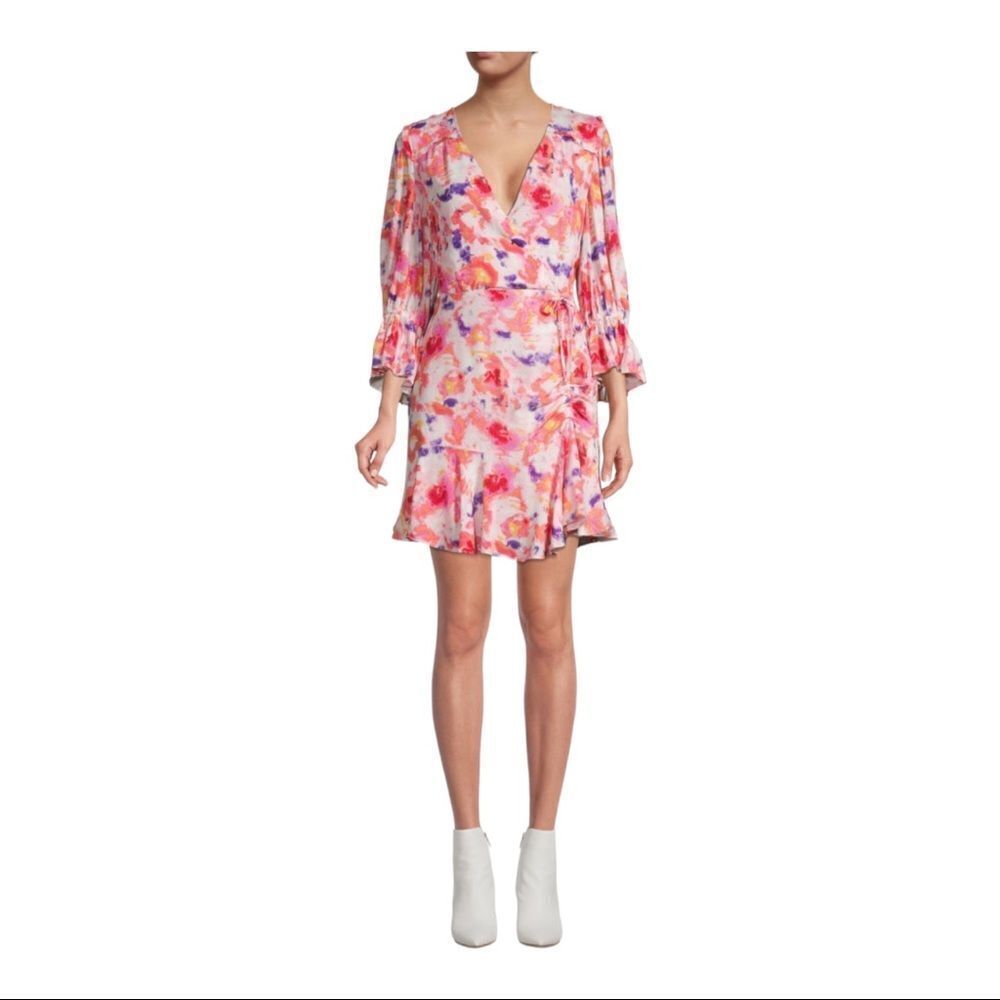 NWT Betsey Johnson Sunset Floral Ruffle Trim Wrap Dress Size 4